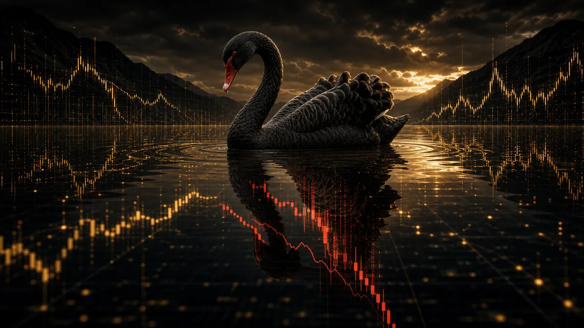 Le cygne noir de Taleb glissant sur un lac de données financières